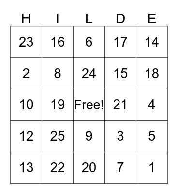 Hilde Fest Fun Bingo Card