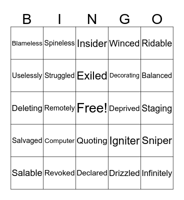 10.2 Bingo Card