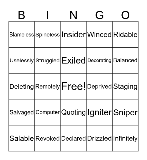 10.2 Bingo Card