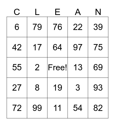 Spring Cleaning  Bingo Card