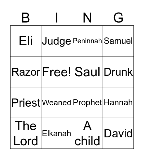 Bible Bingo- Hannah Bingo Card