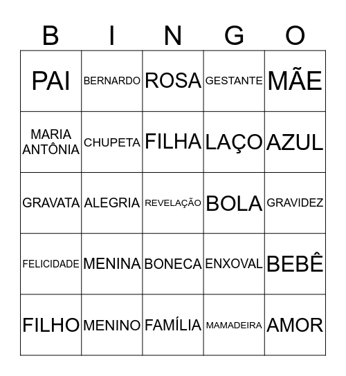 CHÁ DE REVELAÇÃO Bingo Card