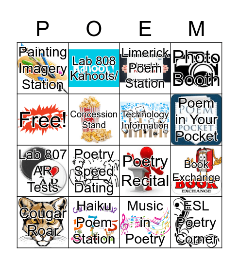 Poetry Night Bingo Card Bingo Card