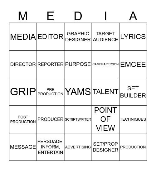 Media Bingo Card