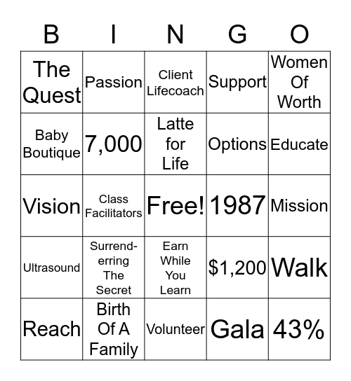 LifeCare Bingo Card