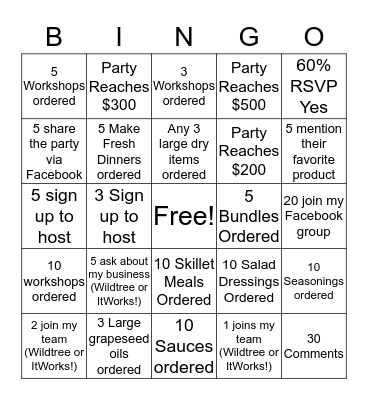 Rachel's Bingo Card