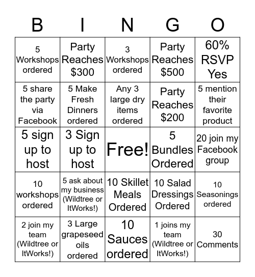 Rachel's Bingo Card