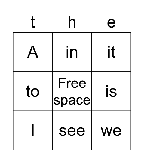 sight words Bingo Card