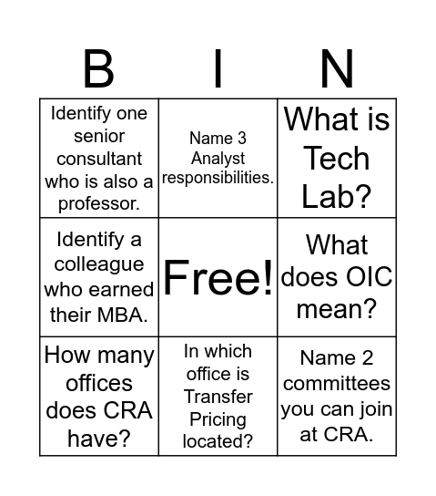 Untitled Bingo Card