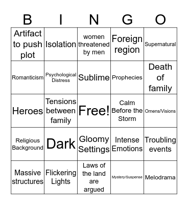 Gothic Literature Bingo Card