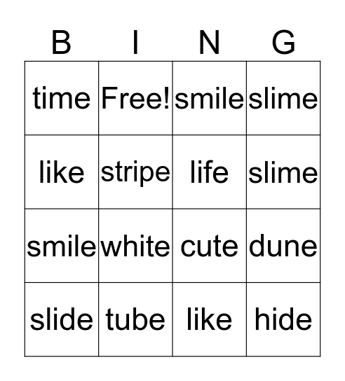 Silent e Bingo Card