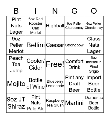Liquor Bingo Card