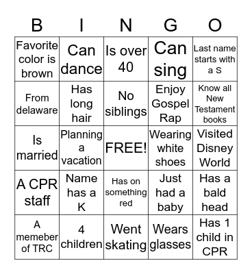 CPR Parent Ice Breaker: BINGO (First 5 Winners!!!!!!) Bingo Card