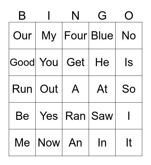 SIGHT WORDS Bingo Card