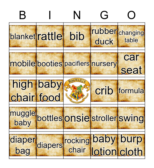 Muggle Baby Bingo Card