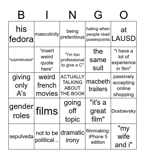 F PERIOD BINGO Card