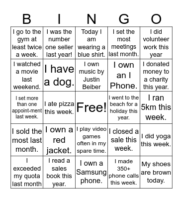 Sales Bingo! Bingo Card