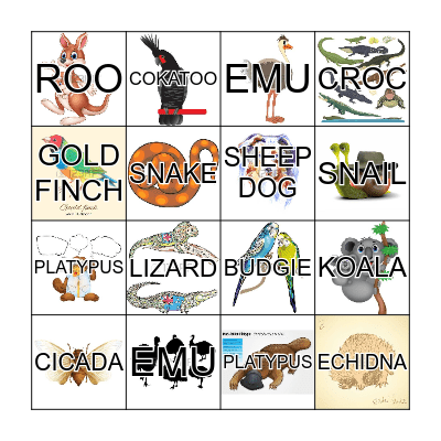 AUSSIE ANIMAL BINGO Card