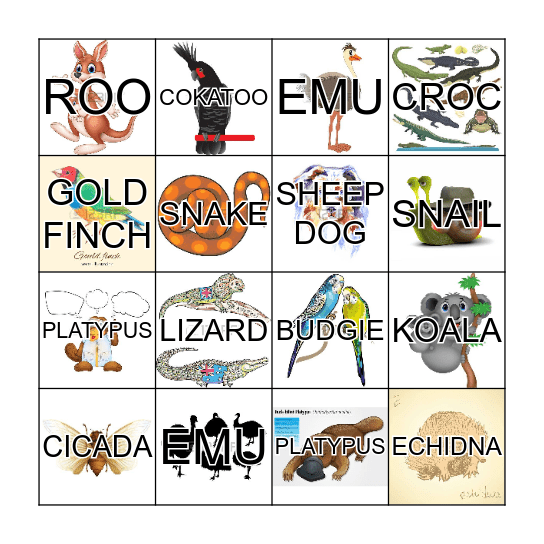 AUSSIE ANIMAL BINGO Card