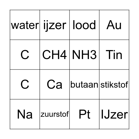 elementen bingo Card