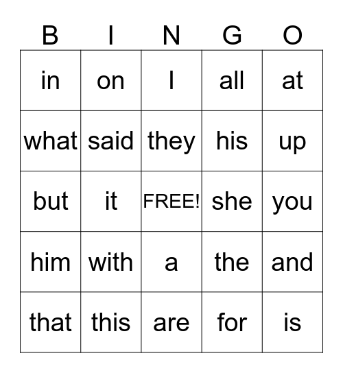 Amelia Bingo Card