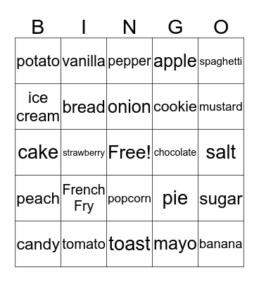 Food And Drink Bingo Card