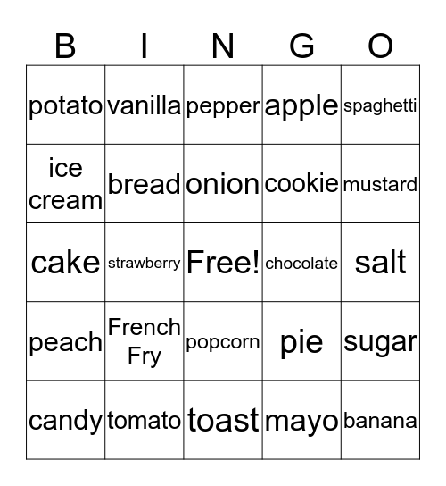 Food And Drink Bingo Card