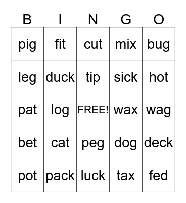 Word Bingo Card