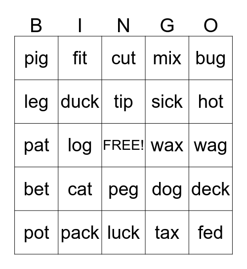 Word Bingo Card