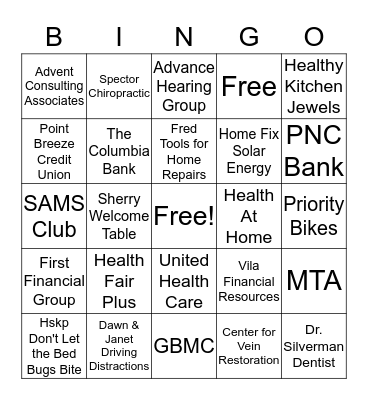 Employee Health Fair 4/21/17   Name:                 Bingo Card