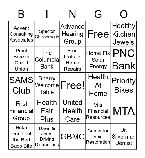 Employee Health Fair 4/21/17   Name:                 Bingo Card