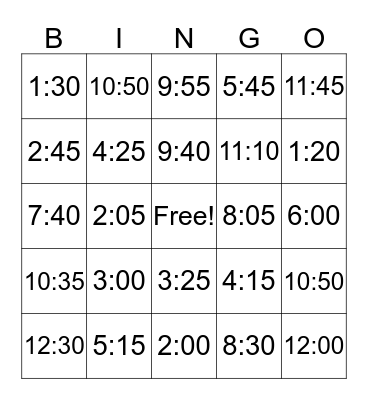 Time Bingo Card