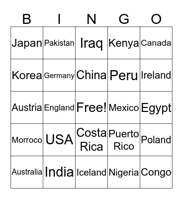 International Bingo Card