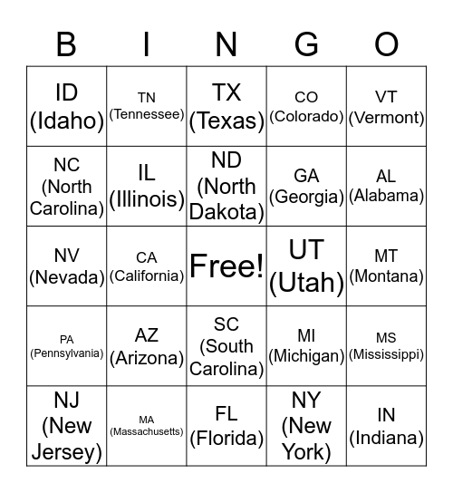 Postcard Bingo Card