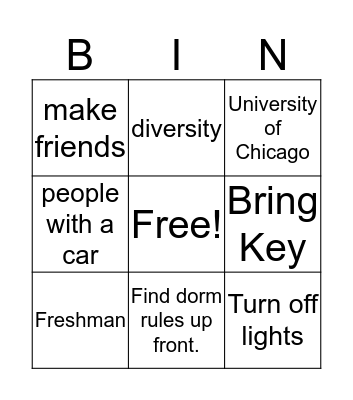 Dorms: The Good Life? Bingo Card