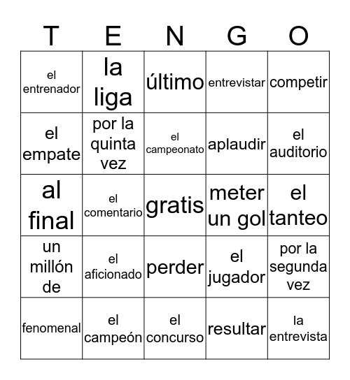 TENGO- 6A Vocab Bingo Card