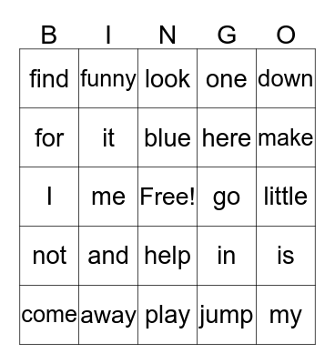 PreK Sight Words Bingo Card