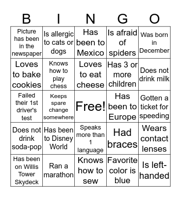 Find someone who.. Bingo Card