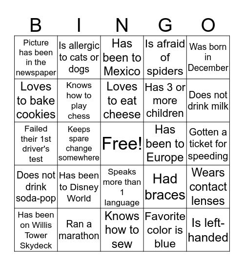 Find someone who.. Bingo Card