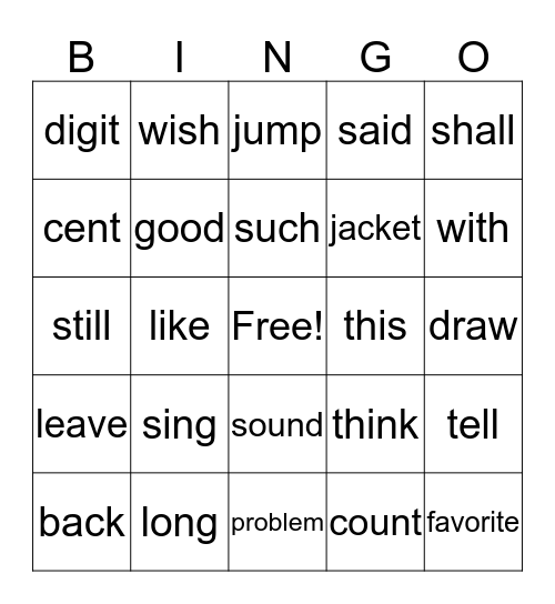 Decodable Words 2 Bingo Card