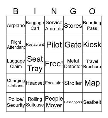 Airport Themed Bingo Card