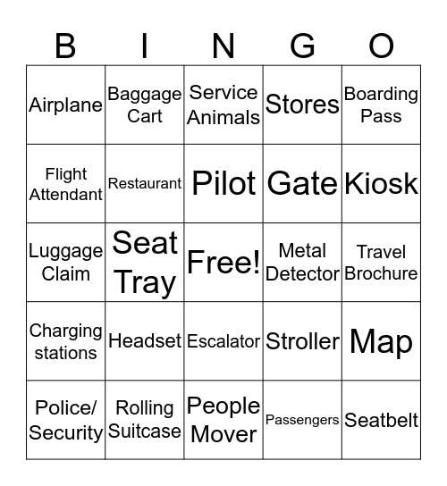 Airport Themed Bingo Card