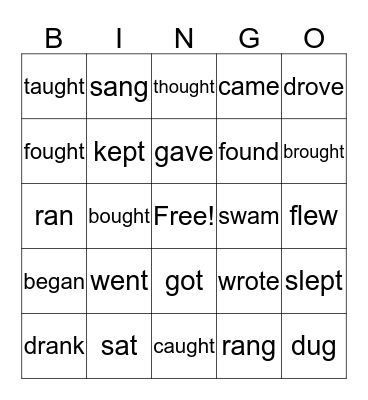 Irregular Verbs Bingo Card