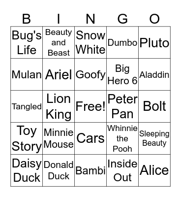 Disney Bingo Card