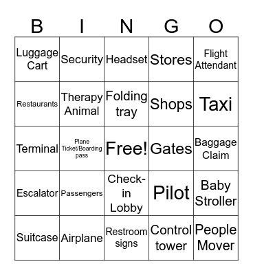 Airport Themed Bingo Card