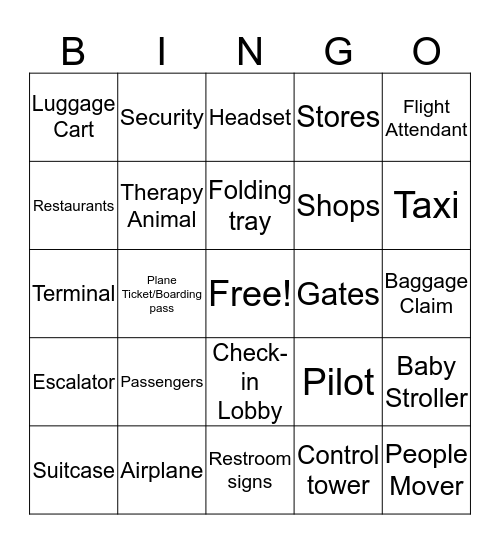 Airport Themed Bingo Card