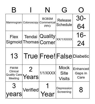 Quality Lingo Bingo Card