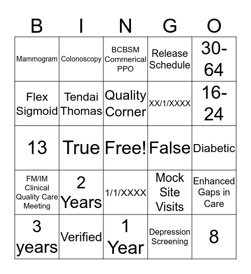 Quality Lingo Bingo Card