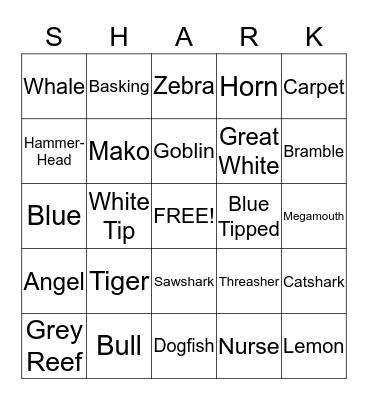 Shark Bingo Card