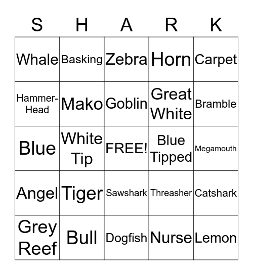 Shark Bingo Card